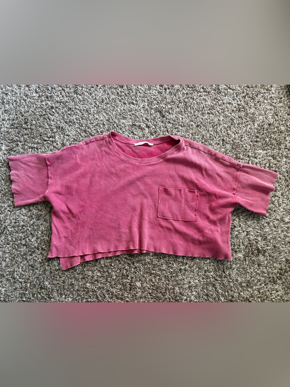 Altar'd State Rose-Pink Cropped Short Sleeve Pocket Top